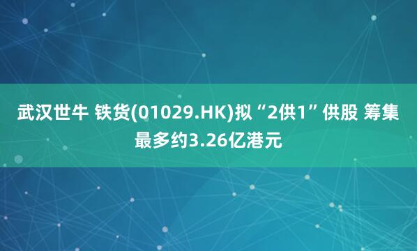 武汉世牛 铁货(01029.HK)拟“2供1”供股 筹集最多约3.26亿港元