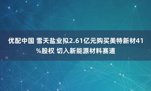 优配中国 雪天盐业拟2.61亿元购买美特新材41%股权 切入新能源材料赛道